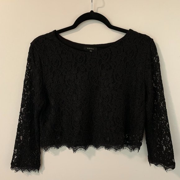 Aritzia Babaton black lace long sleeve cropped blouse, small - Picture 1 of 5